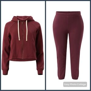 Girlfriend Collective 50/50 Sweatsuit in Wine, size M.  Made with organic cotton
